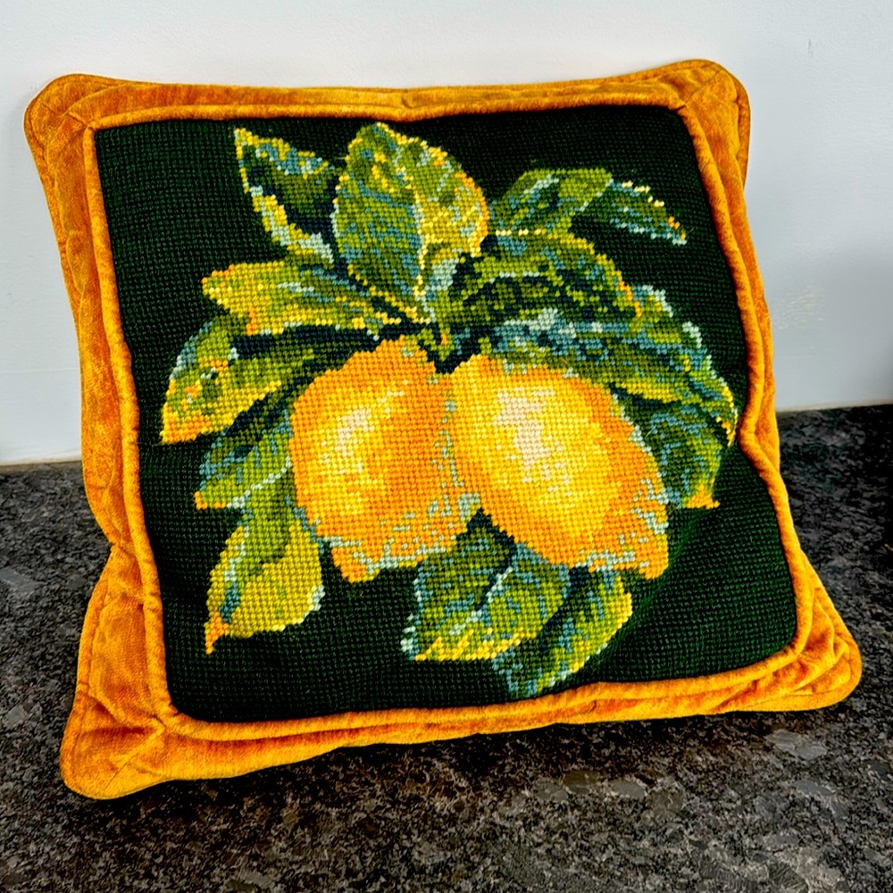 Vintage handworked needlepoint throw pillow